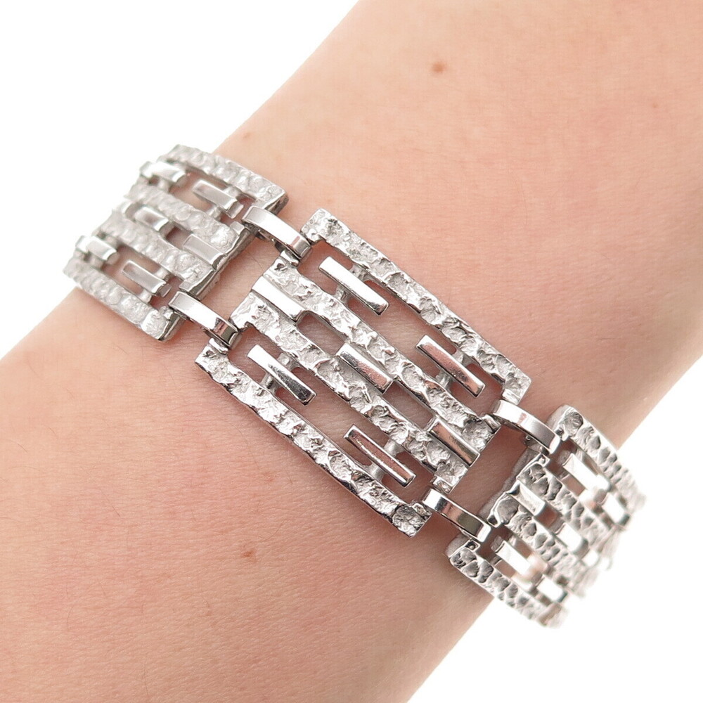 Van Dell 925 Sterling Silver Vintage Nugget Panel Link Bracelet 7"